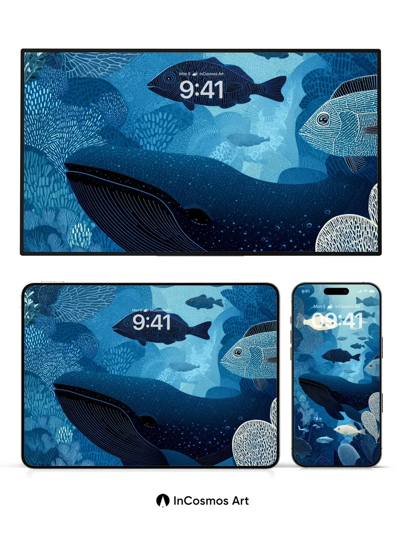 Whispering Depths Wallpaper with Hidden Whales