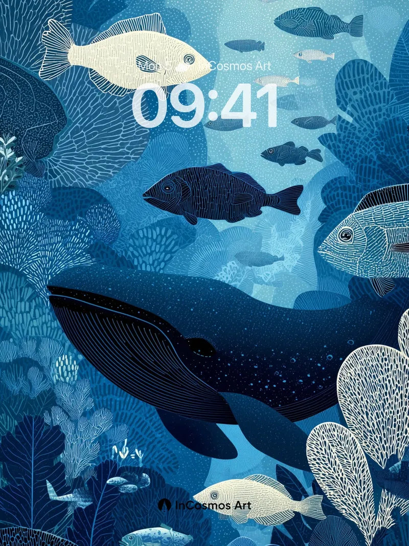 Whispering Depths Wallpaper with Hidden Whales wallpaper for iPhone, iPad & Mac