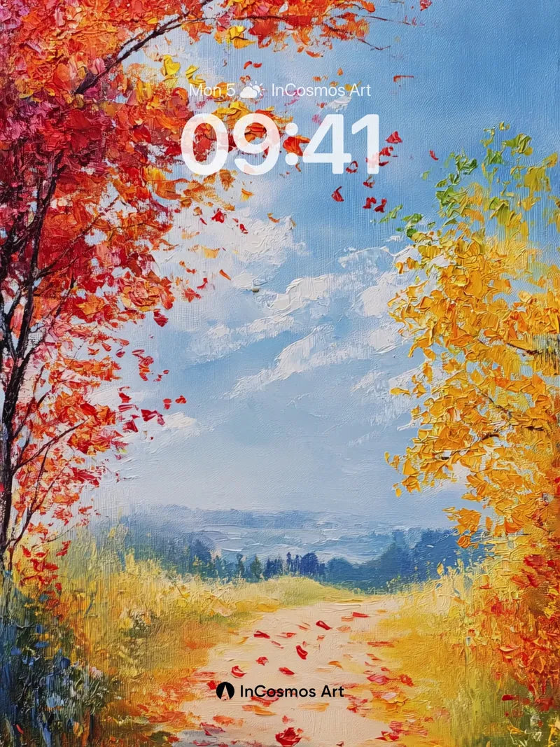 Autumn Whispers Wallpaper with Floating Leaves