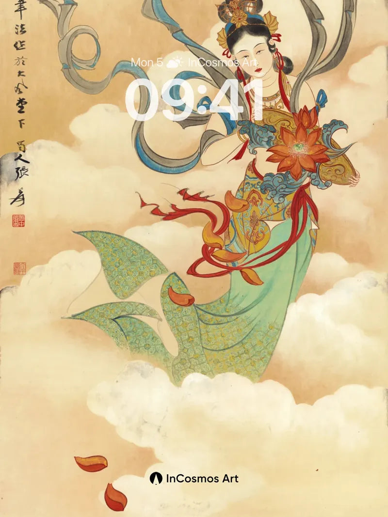 Celestial Dance Wallpaper with Floating Silk