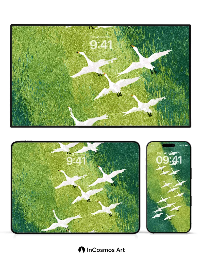 Serenity Flight Wallpaper with Emerald Skies