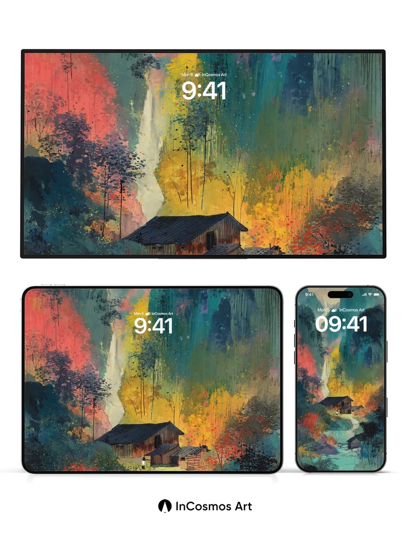 Autumn Whispers Wallpaper with Mountain Veil