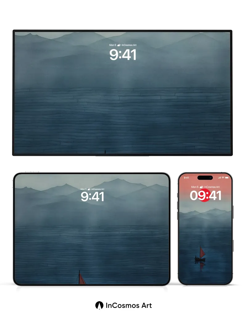 Serenity Sail Wallpaper with Crimson Sun