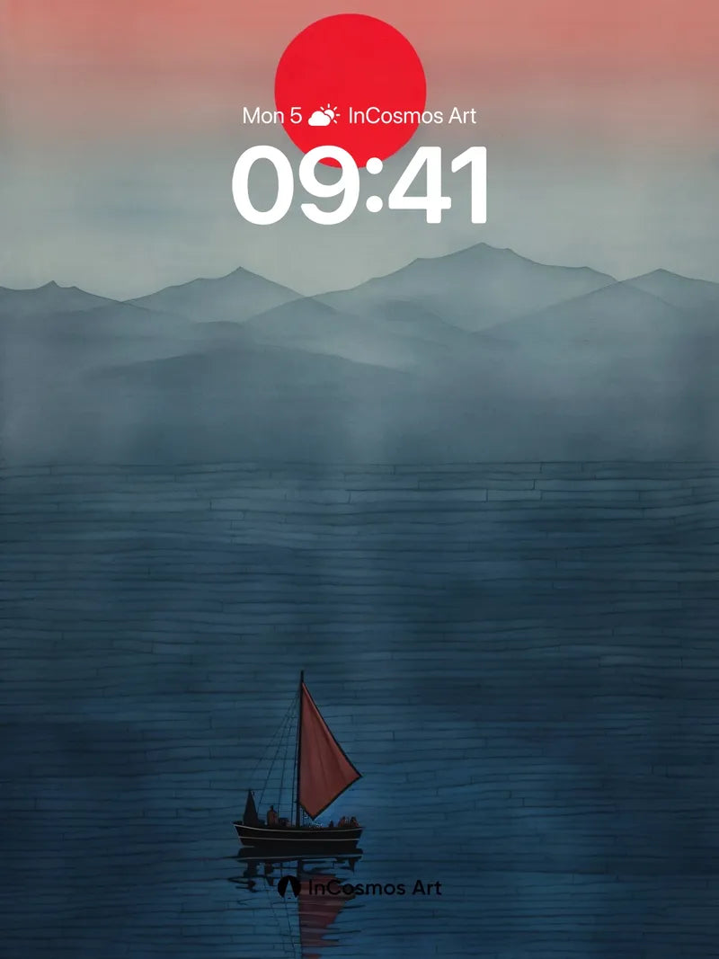 Serenity Sail Wallpaper with Crimson Sun