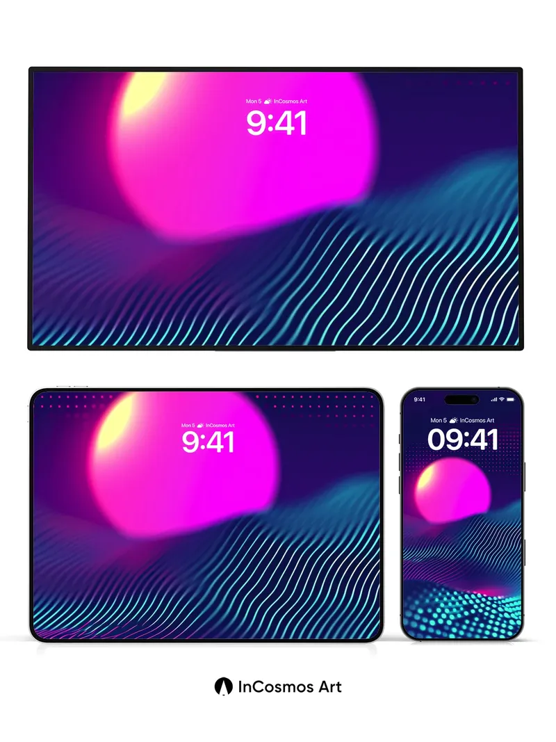 Neon Horizon Wallpaper with Pulse Waves