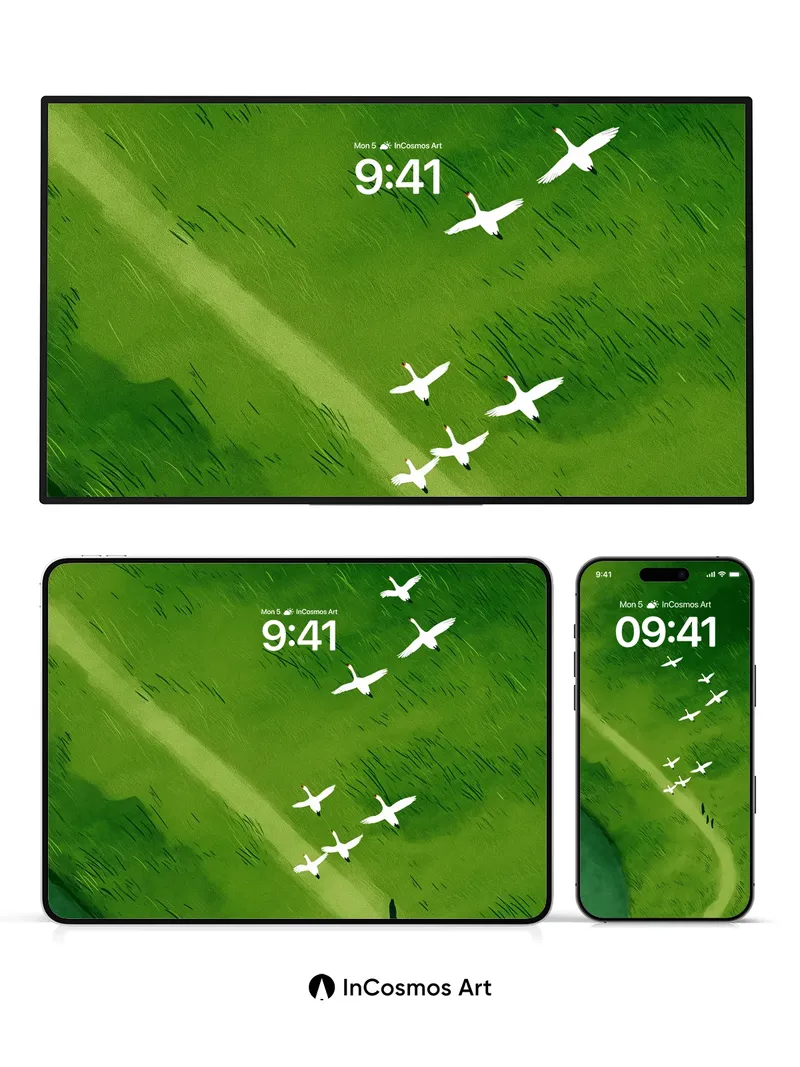 Serene Flight Wallpaper with Emerald Canopy