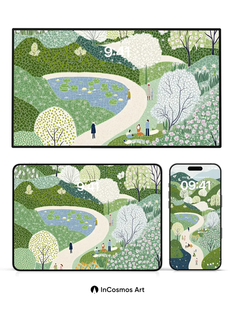 Whispering Path Wallpaper with Cherry Blossom Hush