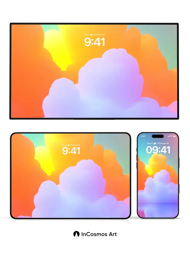 Luminous Cloudscape Wallpaper with Rainbow Hues