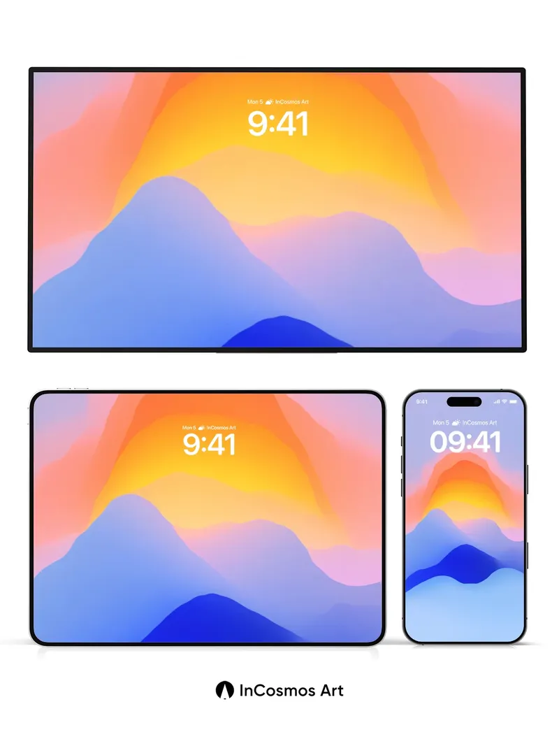 Serene Gradient Wallpaper with Floating Light Peaks