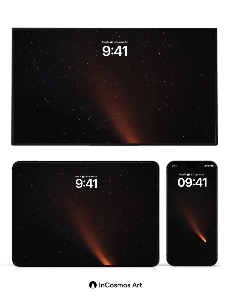 Cosmic Ember Wallpaper with Starlit Trail