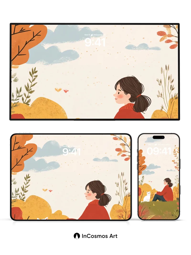 Autumn Whispers Wallpaper with Furry Companion