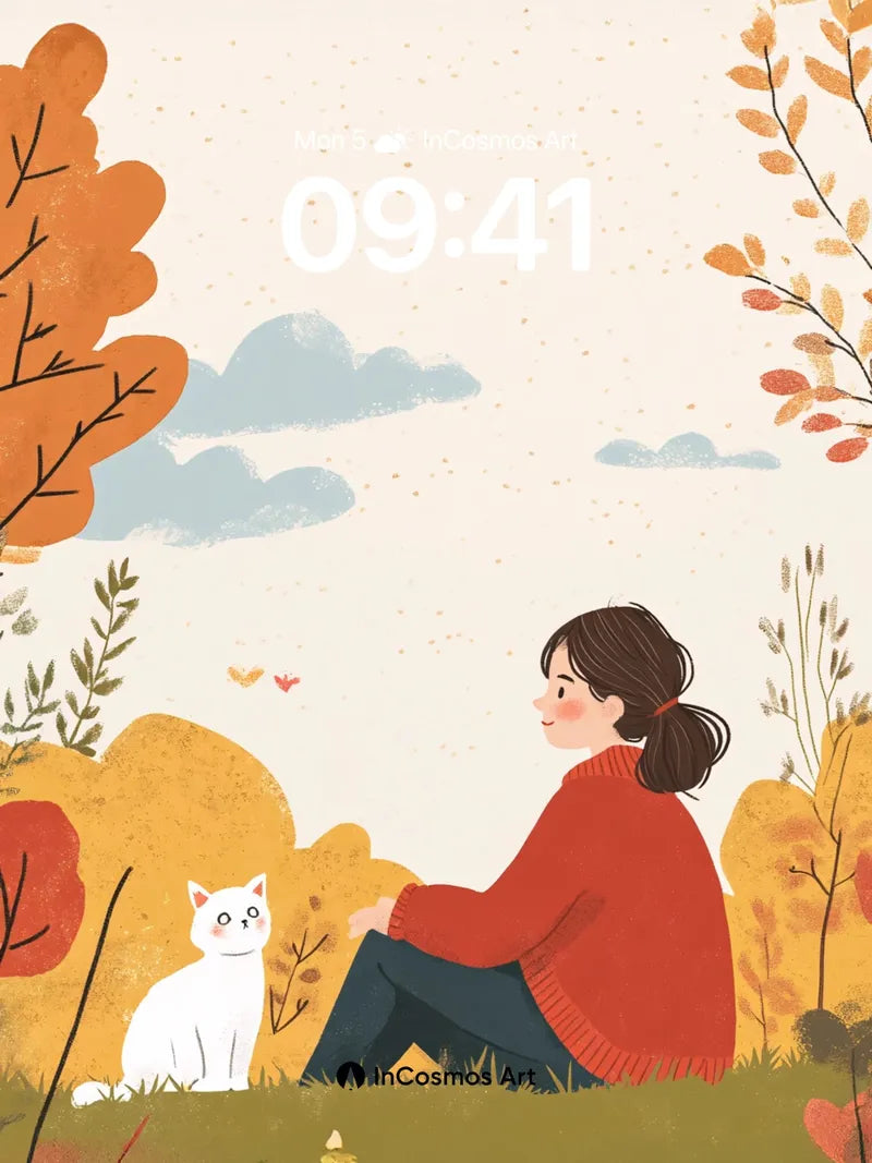 Autumn Whispers Wallpaper with Furry Companion