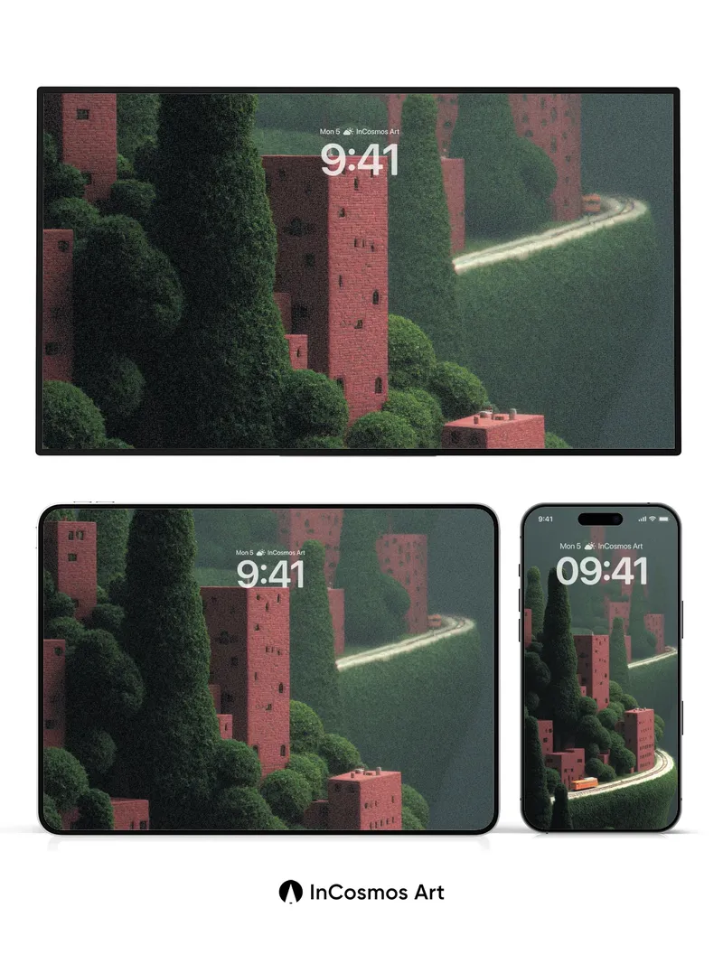 Whispering Canopy Wallpaper with Brick Forest