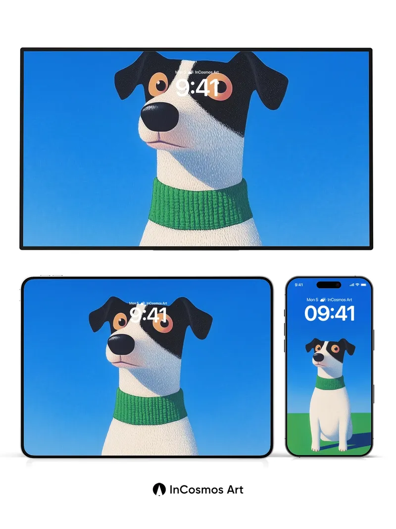 Serene Canine Wallpaper with Knitted Green Collar