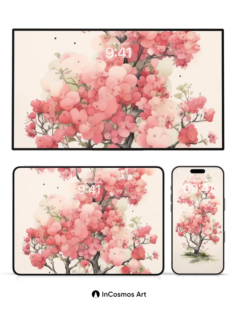 Whispering Cherry Bloom Wallpaper with Watercolor Drift