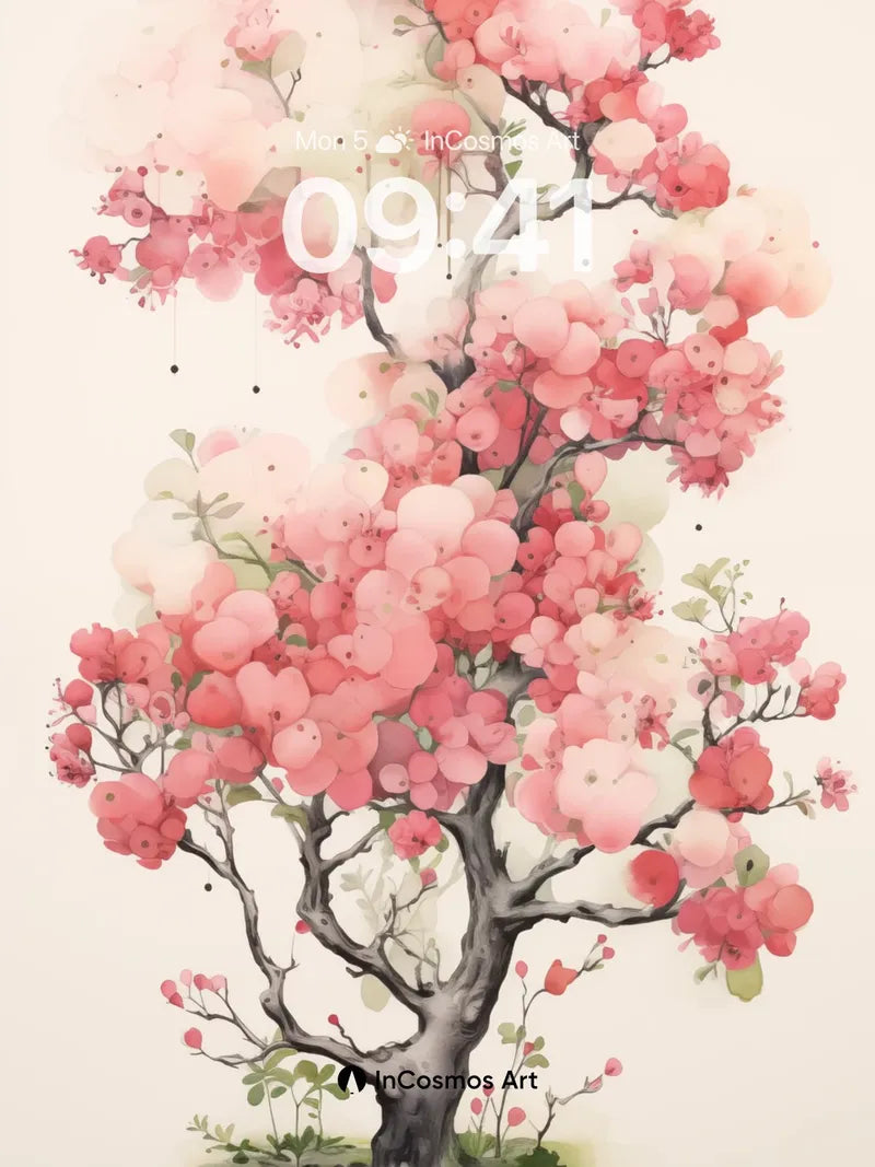 Whispering Cherry Bloom Wallpaper with Watercolor Drift