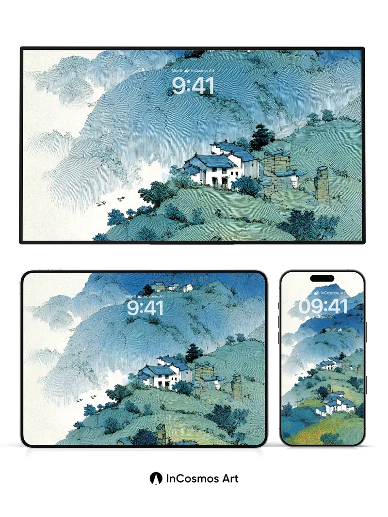 Serene Blue Valley Wallpaper with Whispering Hills