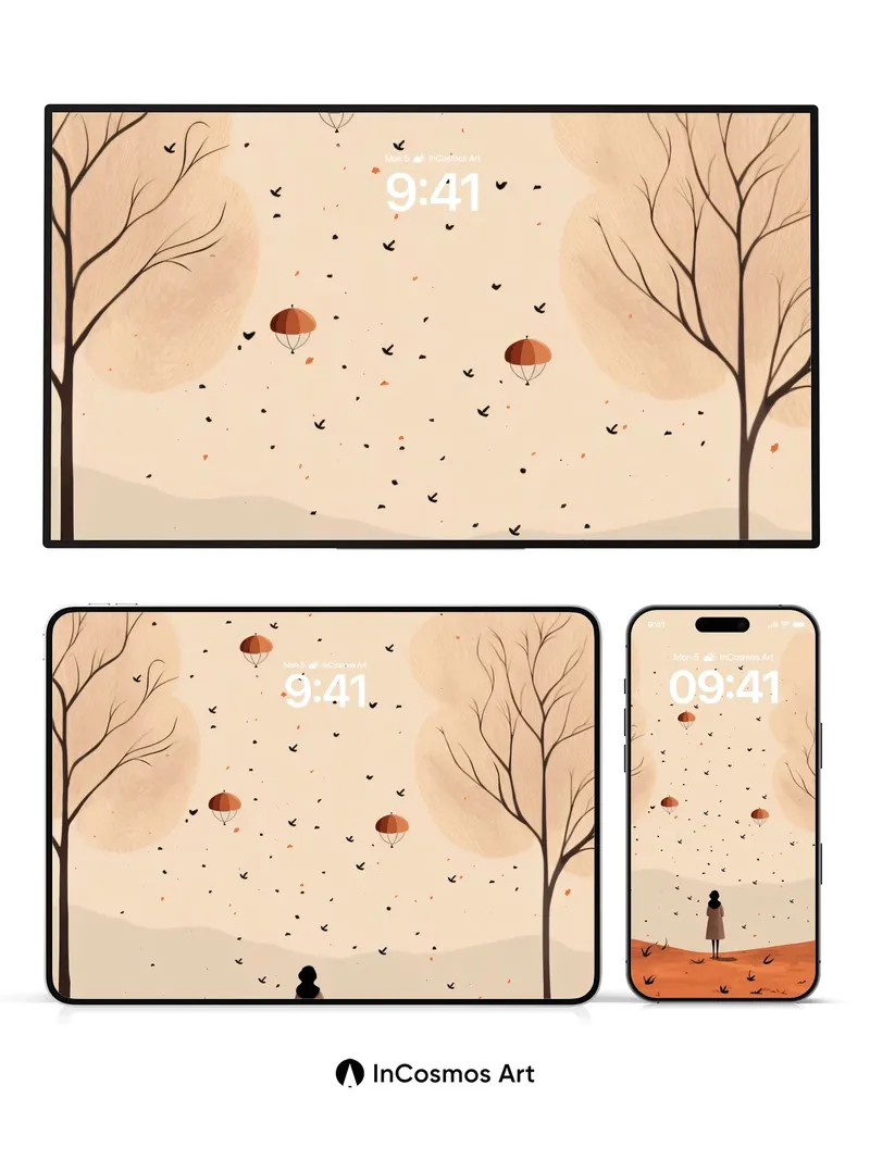 Autumn Hush Wallpaper with Floating Balloons