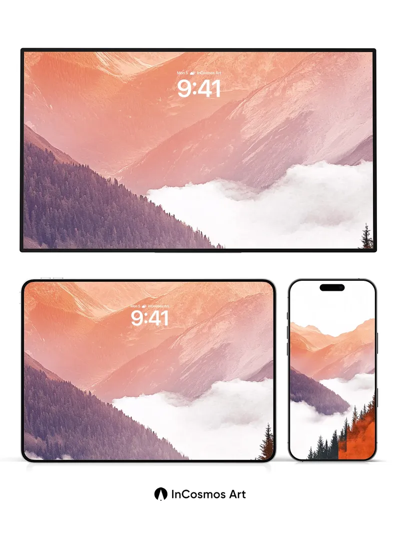 Crimson Valley Wallpaper with Floating Clouds