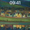 Swirling Starlight Village Wallpaper with River Reflection wallpaper for iPhone, iPad & Mac