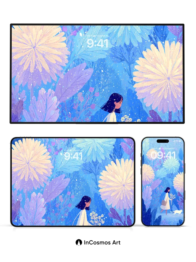 Luminous Garden Wallpaper with Starlit Path