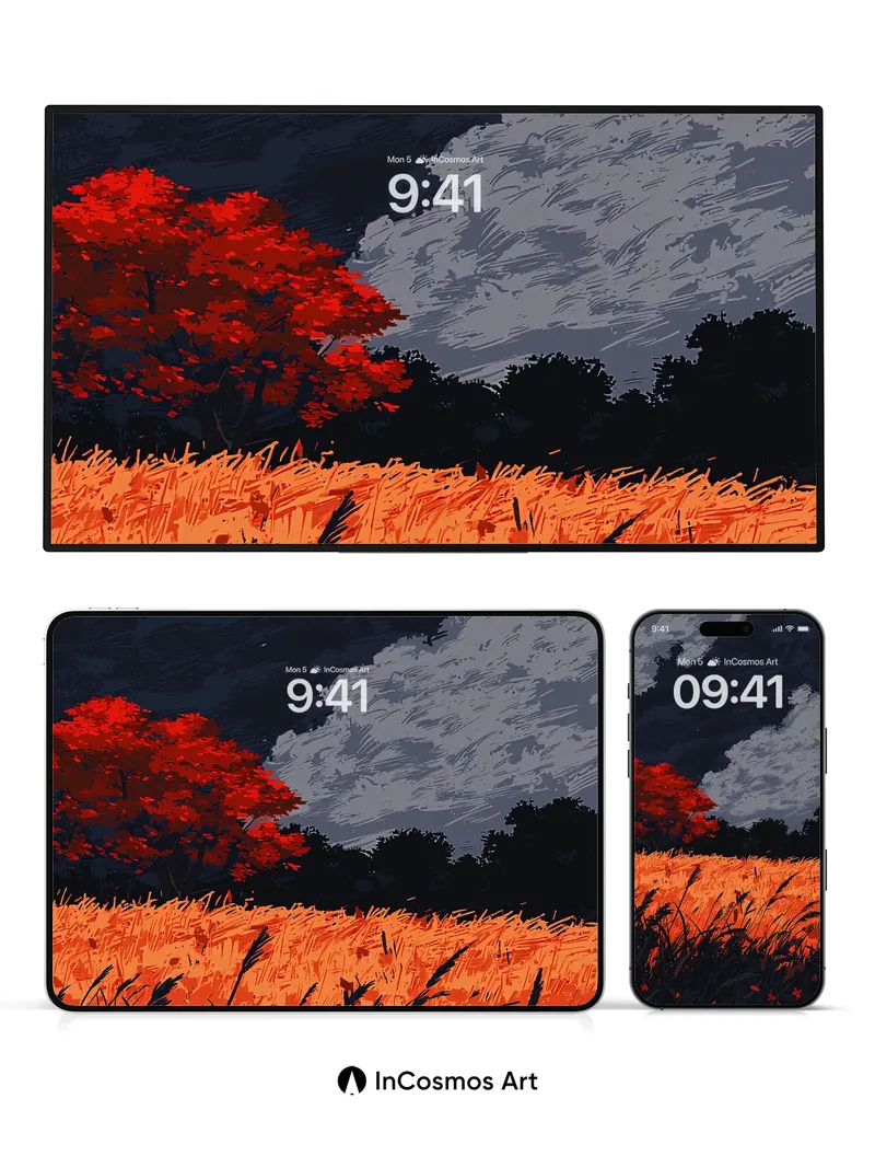 Crimson Skyline Wallpaper with Ember Fields