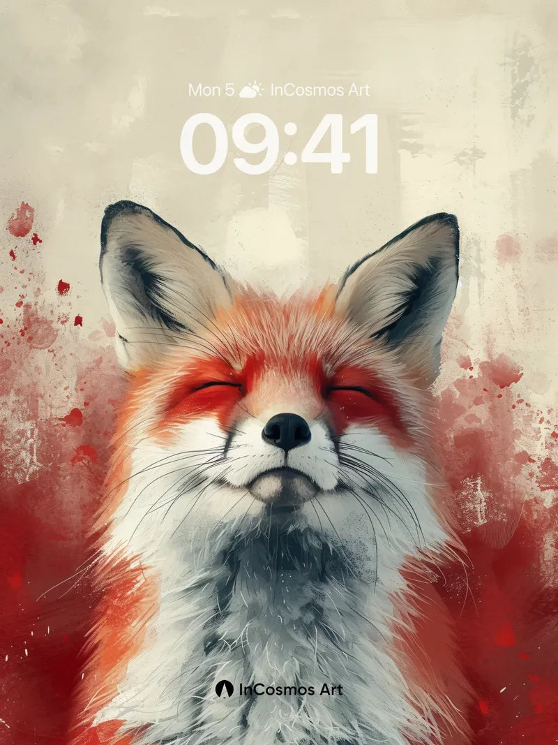 Serenity Fox Wallpaper with Crimson Splashes wallpaper for iPhone, iPad & Mac