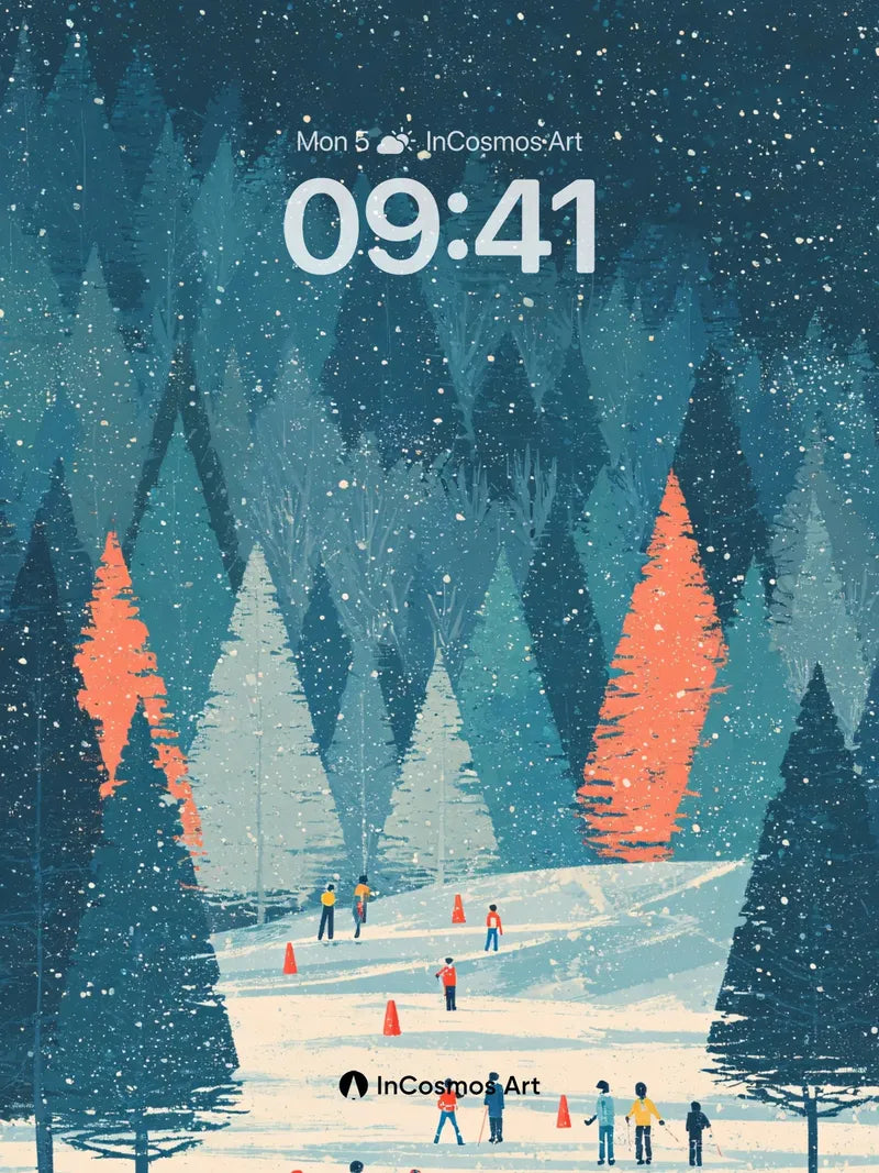 Whispering Snowfall Wallpaper with Geometric Forest