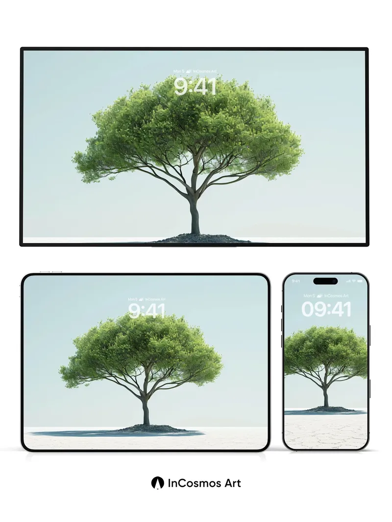 Solitary Green Wallpaper with Desert Sky