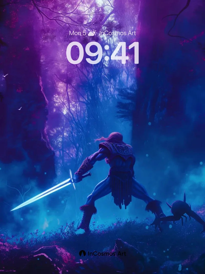 Shadowblade Mirage Wallpaper with Cosmic Forest Veil