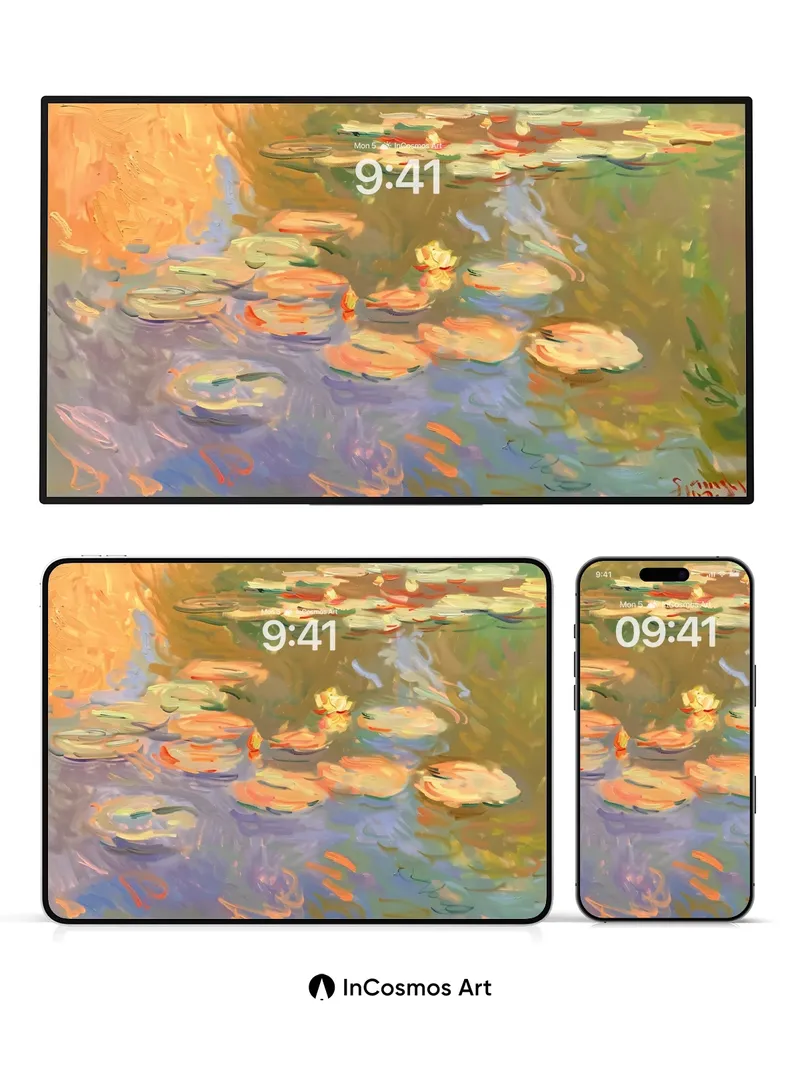 Serenity Waterlily Wallpaper with Golden Light