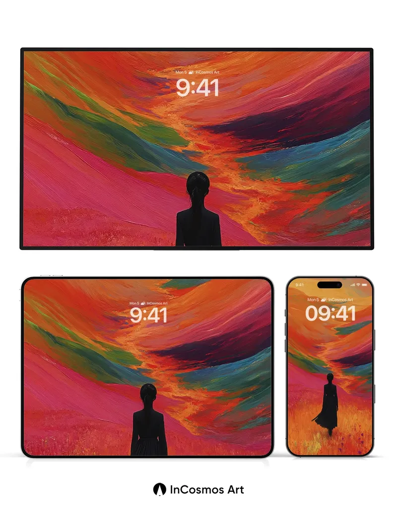 Surreal Horizon Wallpaper with Silhouetted Wanderer