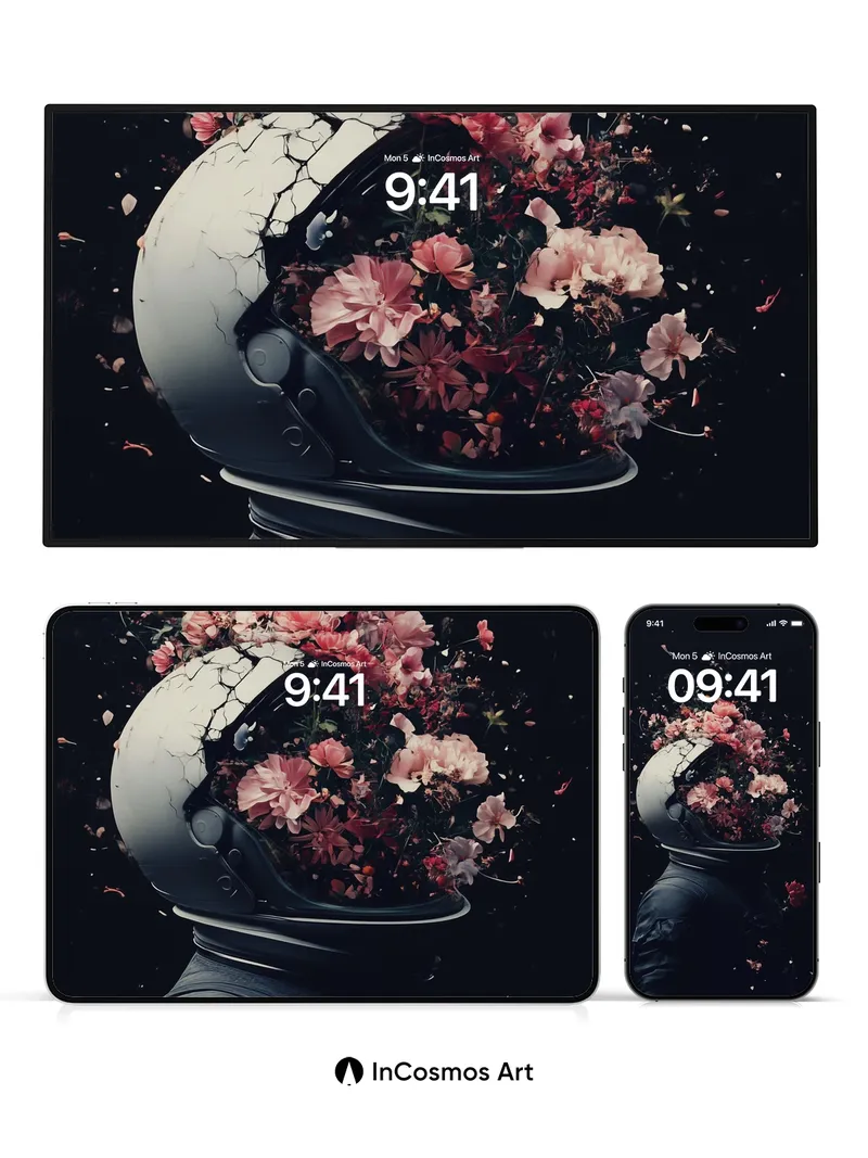 Cracked Cosmos Wallpaper with Blooming Helm