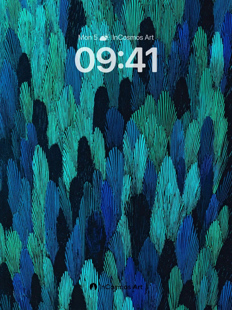 Midnight Peacock Feather Wallpaper in Deep Teal wallpaper for iPhone, iPad & Mac