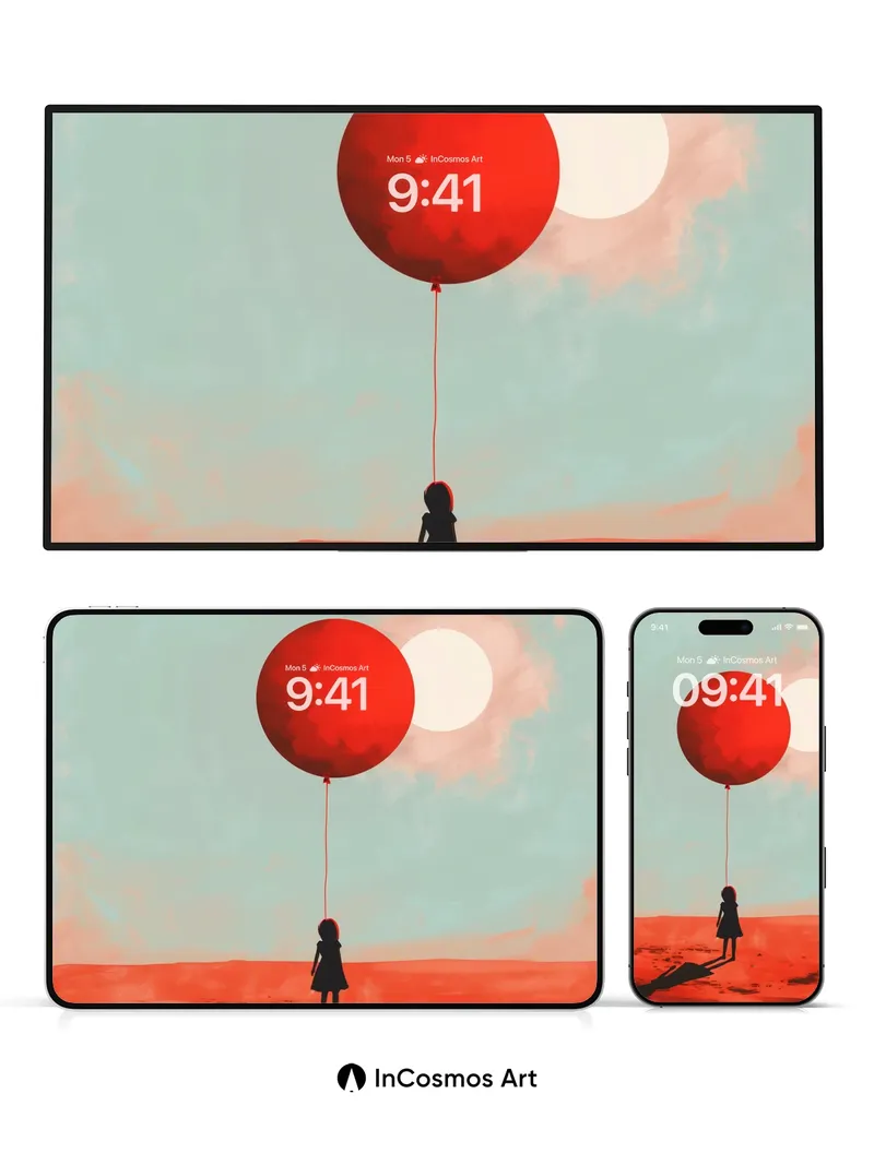 Solitary Horizon Wallpaper with Crimson Balloon