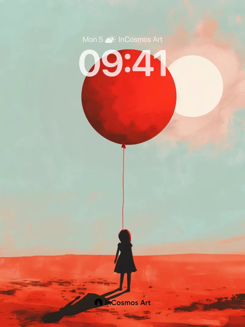 Solitary Horizon Wallpaper with Crimson Balloon