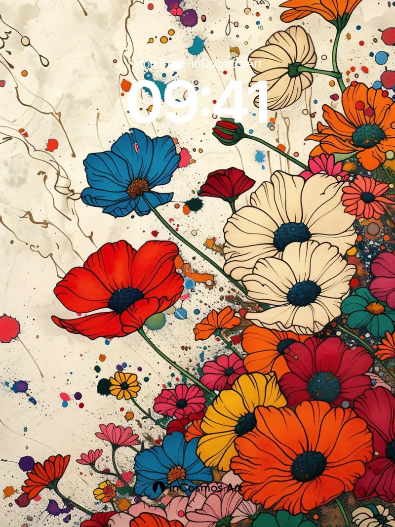 Chromatic Bloom Wallpaper with Paint-Splashed Vines wallpaper for iPhone, iPad & Mac