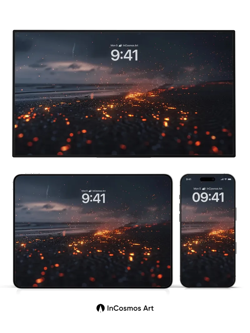 Ember Drift Wallpaper with Coastal Firelight