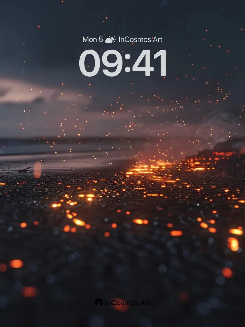 Ember Drift Wallpaper with Coastal Firelight