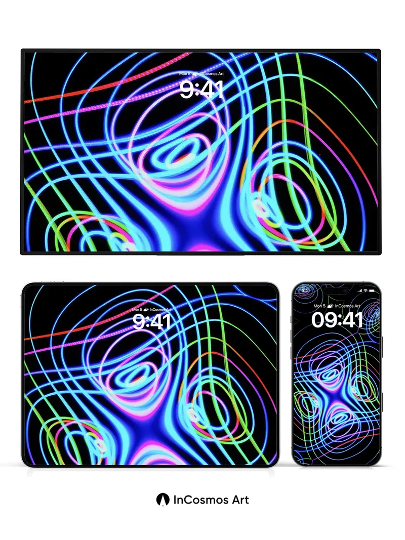 Neon Labyrinth Wallpaper with Electric Spirals