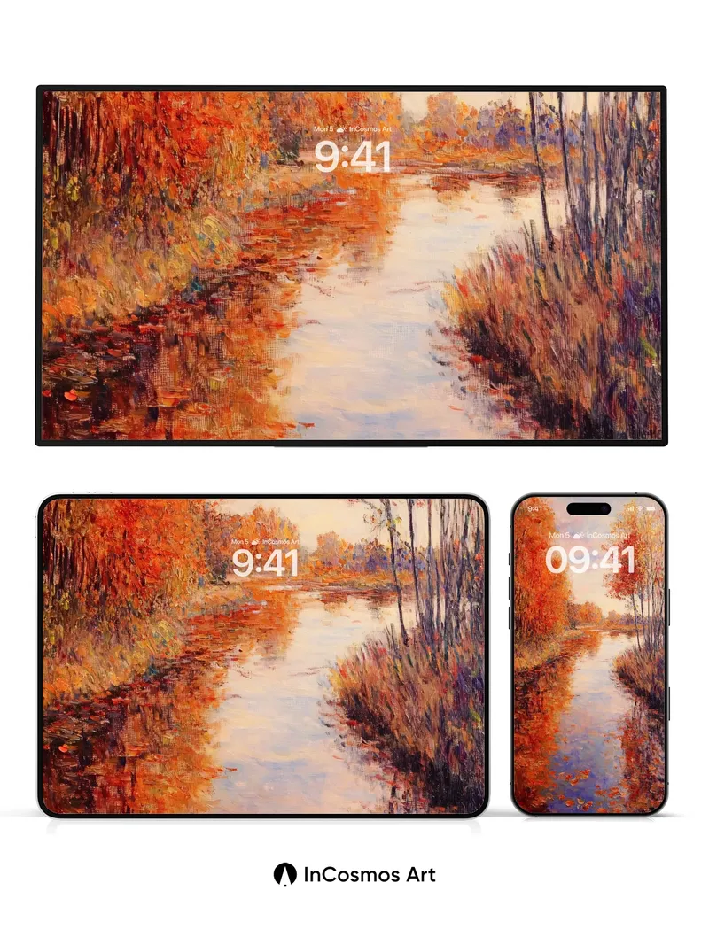 Autumn Reverie Wallpaper with Reflective Water