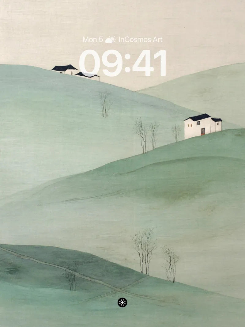 Serene Hillside Wallpaper in Misty Jade Tones wallpaper for iPhone, iPad & Mac