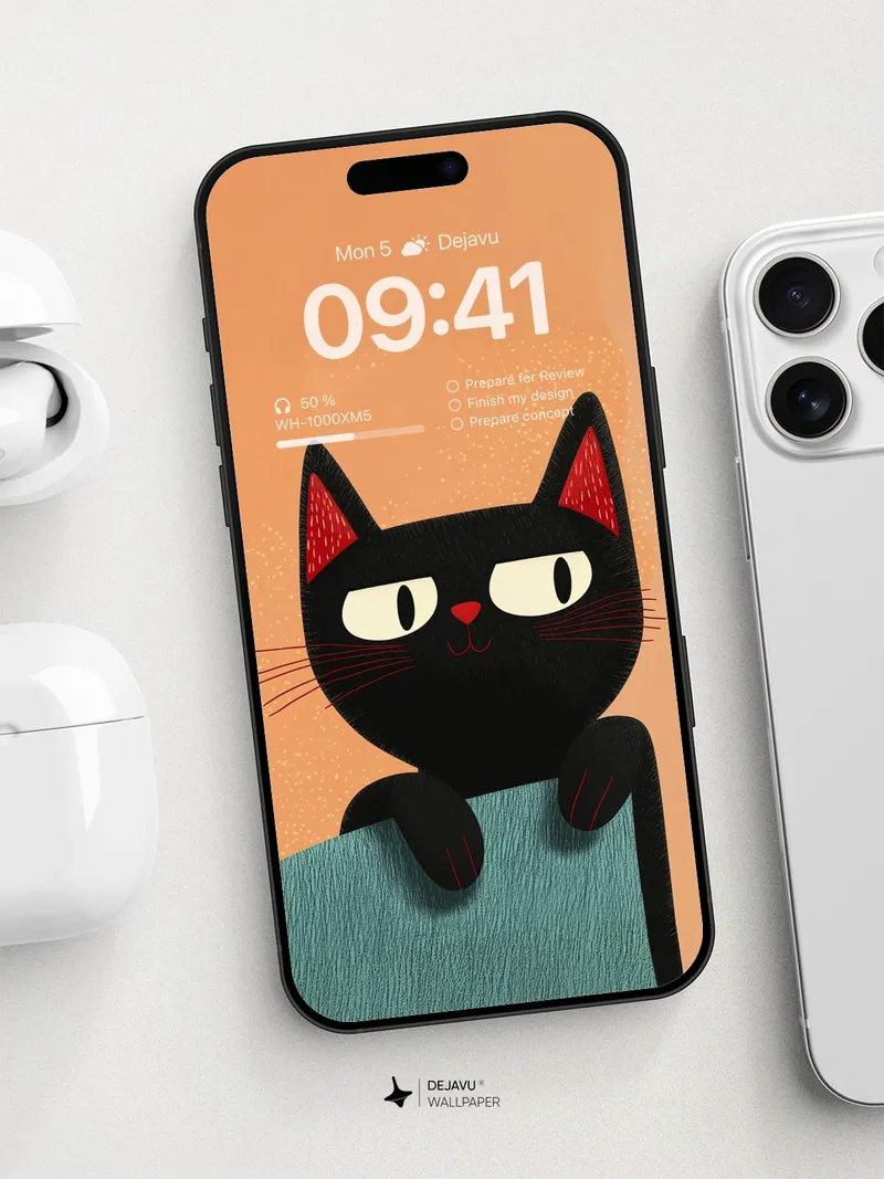 Cute Black Cat Wallpaper 8K for Phone