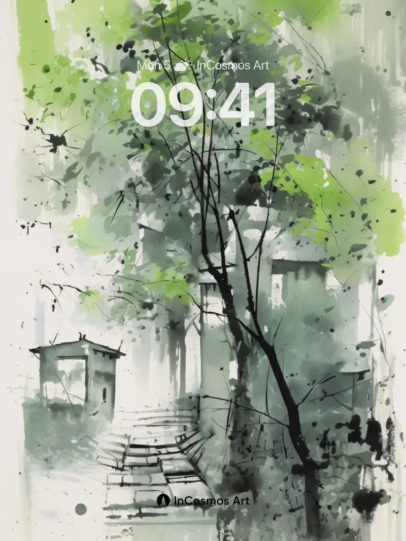 Misty Grove Wallpaper with Ink-Blotted Trees