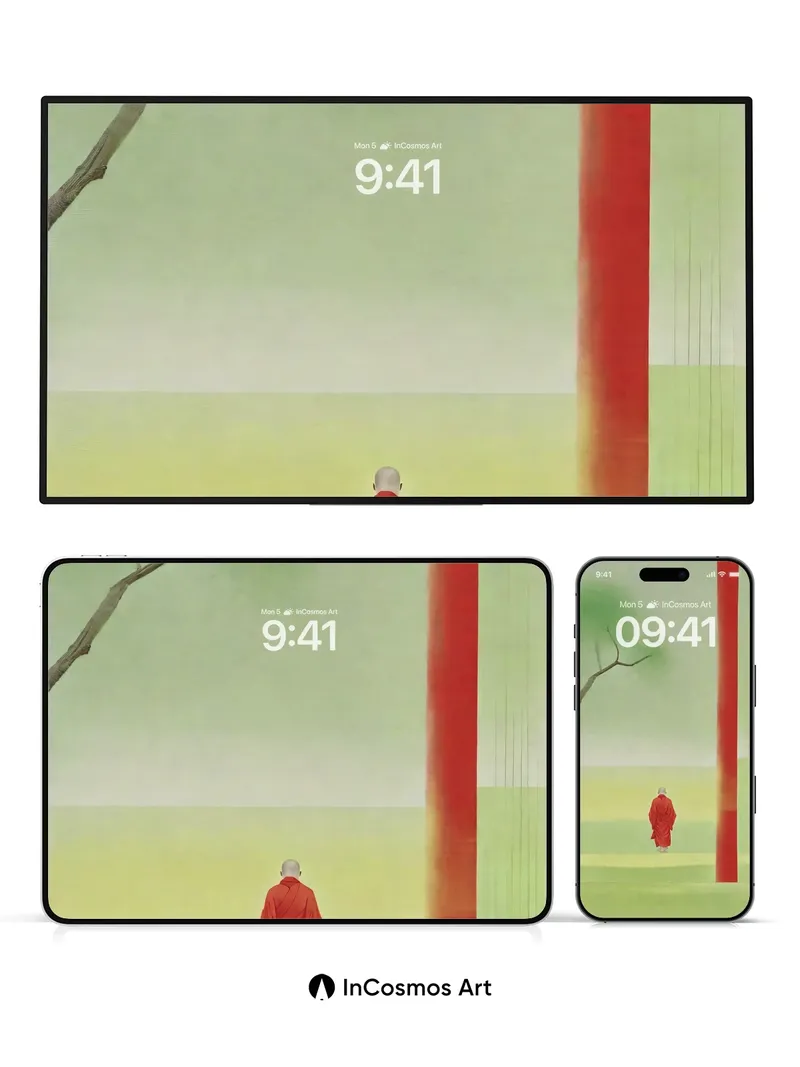 Serenity Monk Wallpaper with Red Pillar Echo