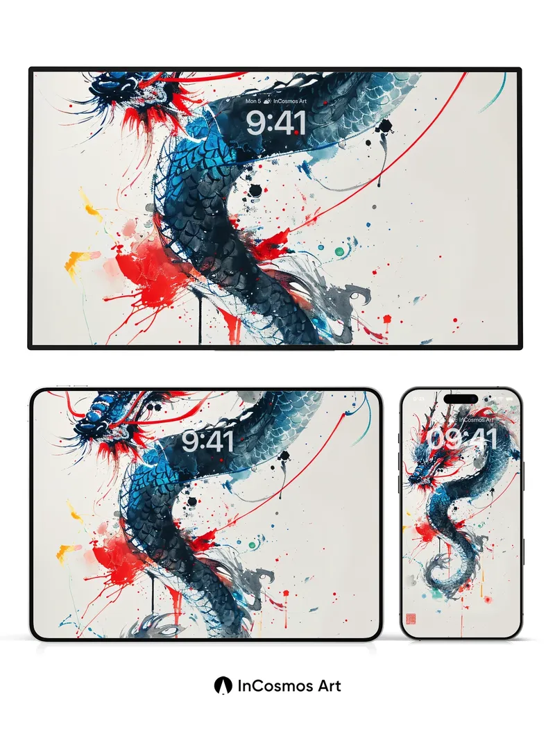 Inkstorm Dragon Wallpaper with Splattered Fire