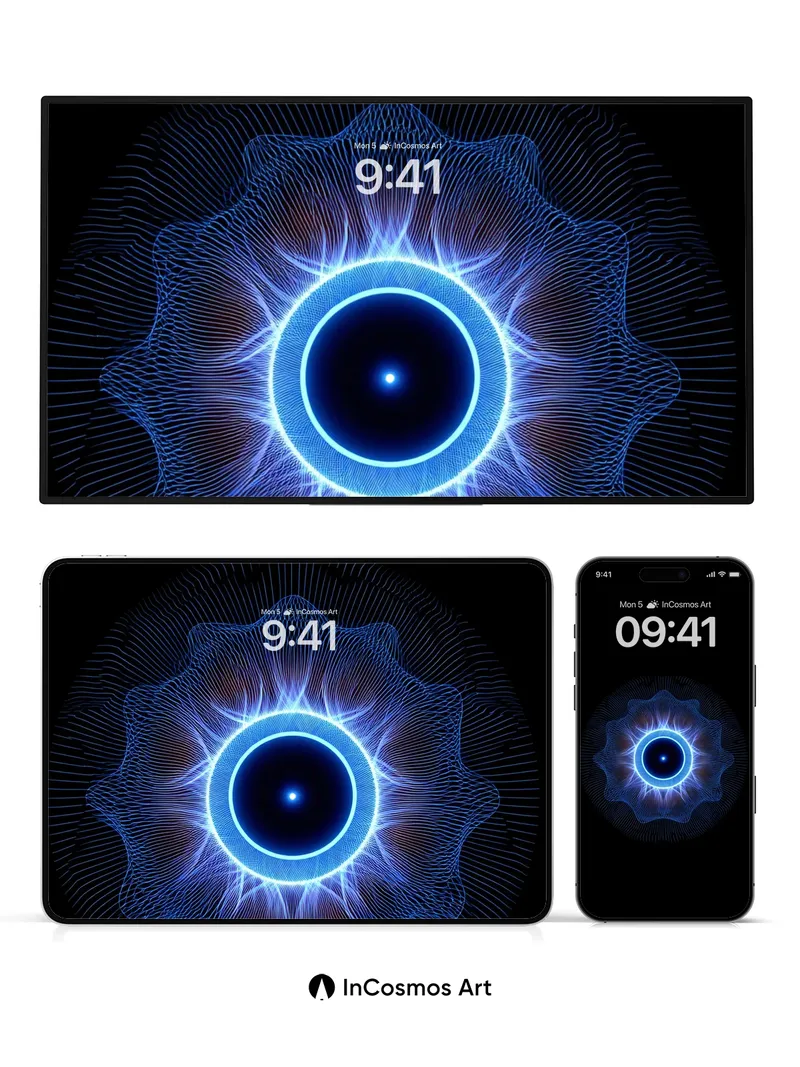 Neon Pulse Wallpaper with Cosmic Fractal Edge