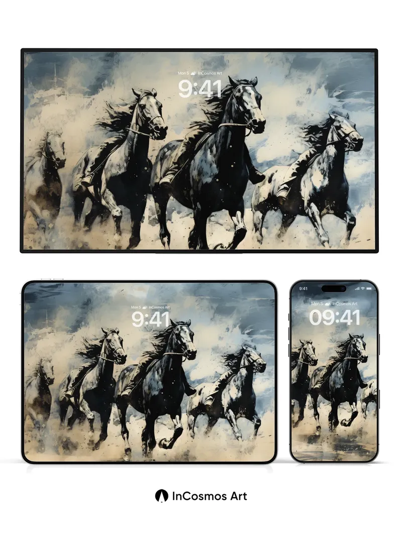 Storm-Whipped Horses Wallpaper with Dust Veil