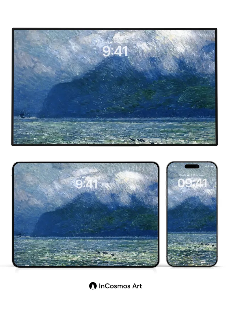 Serene Watercolor Wallpaper with Mountain Hush