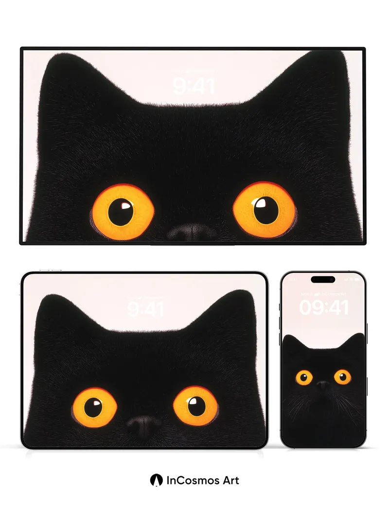 Obsidian Gaze Wallpaper with Amber Eyes